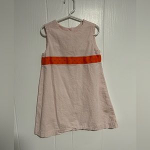 Tiny Bubbles pink seersucker dress with orange ribbon waist, size 6.